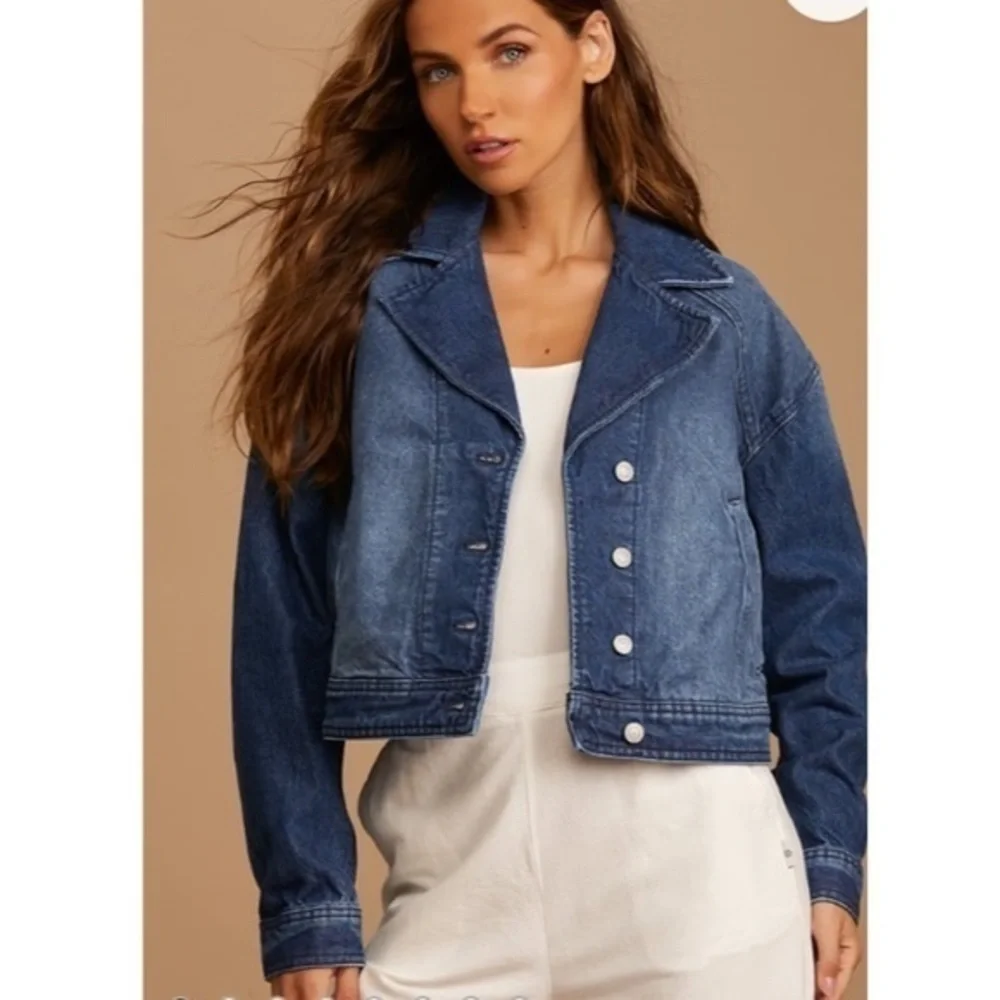 We the free Free People Now or Never Dark Wash Cropped Denim Jacket M - Picture 8 of 12